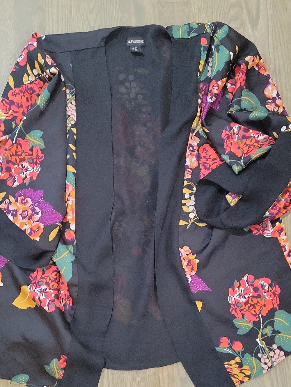 H&M Black Floral Open Front Kimono Jacket